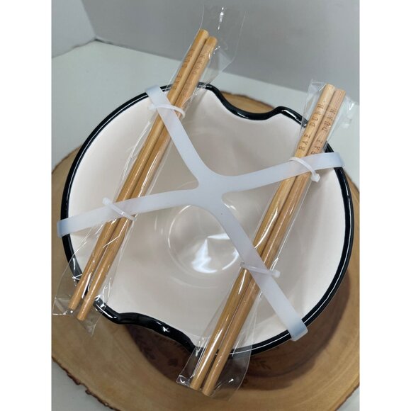 Rae Dunn Ceramic Ramen Bowl Set W/ Bamboo Chopsticks Microwave Safe NEW! - Picture 4 of 8